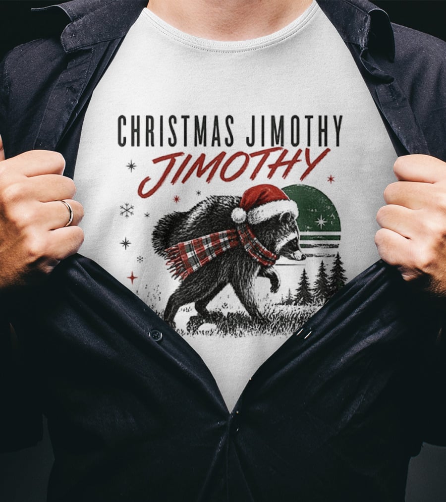 Christmas Jimothy Raccoon Holiday Trash Panda Santa Hat Festive Scarf T-Shirt