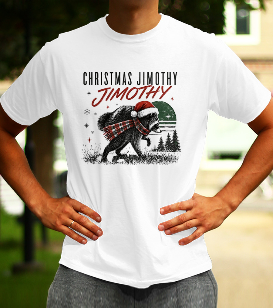 Christmas Jimothy Raccoon Holiday Trash Panda Santa Hat Festive Scarf T-Shirt
