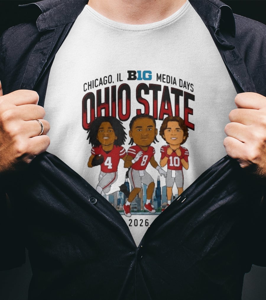 Ohio State Buckeyes Chicago IL B1G Media Days 2026 Caricatures T-Shirt