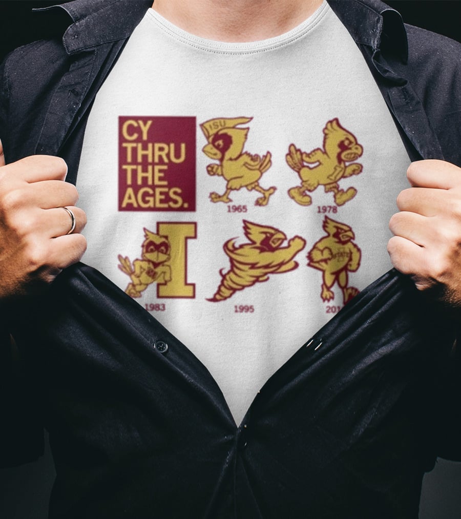 Iowa State Cyclones CY Thru The Ages Mascot Evolution Logos 1954 1972 1995 2008 T-Shirt