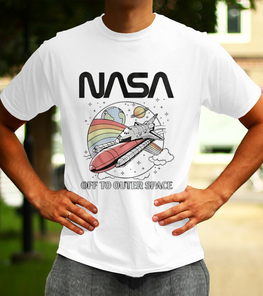 NASA Off To Outer Space Rainbow Planet Shuttle Adventure T-Shirt