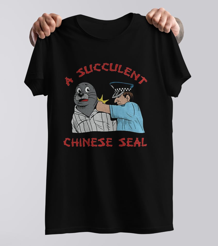 A Succulent Chinese Seal Cartoon Police Officer Humor T-Shirt