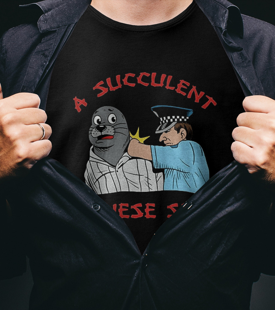 A Succulent Chinese Seal Cartoon Police Officer Humor T-Shirt