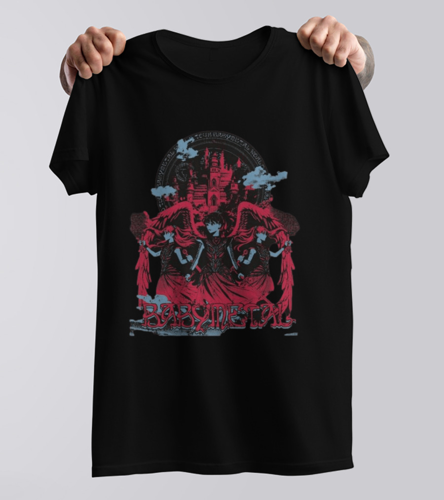 Babymetal Kingslayer Team Babymetal Corps Red Gothic Angels And Castle T-Shirt