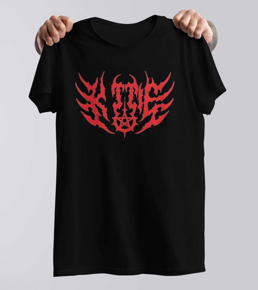 Kittie Red Flame Death Metal Pentagram T-Shirt