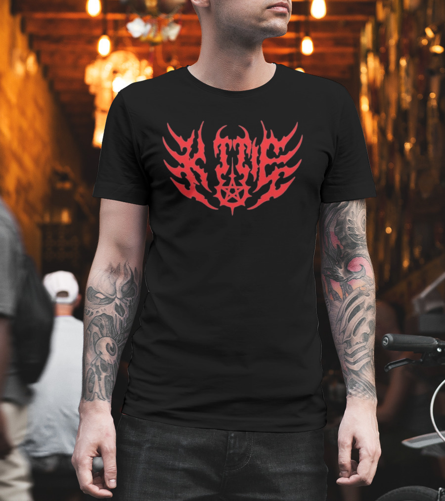 Kittie Red Flame Death Metal Pentagram T-Shirt