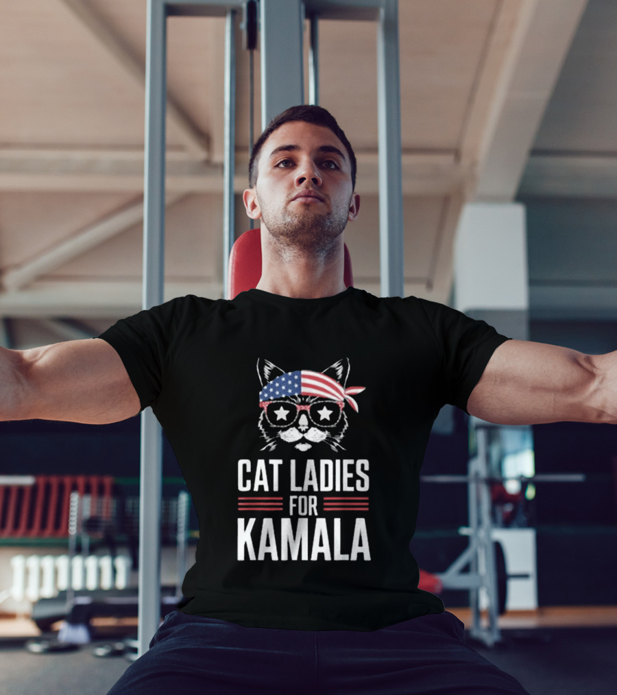 Cat Ladies For Kamala American Flag Cat 2024 President T-Shirt