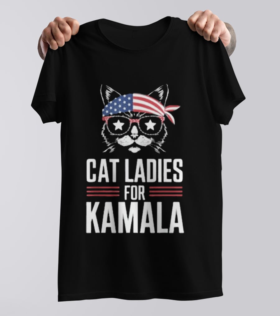 Cat Ladies For Kamala American Flag Cat 2024 President T-Shirt