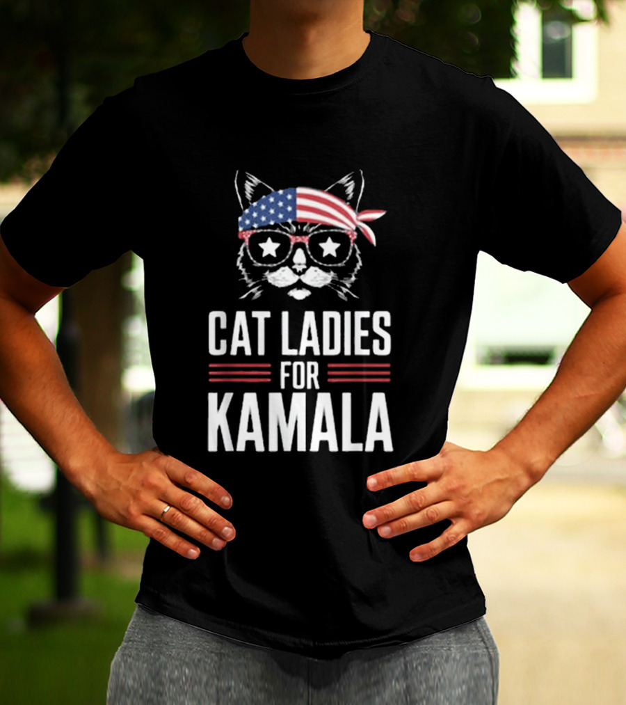 Cat Ladies For Kamala American Flag Cat 2024 President T-Shirt