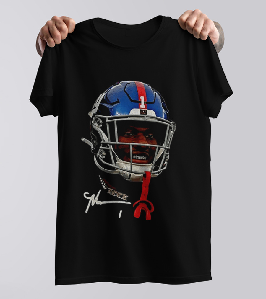 New York Giants Malik Nabers Helmet Big Head Signature T-Shirt
