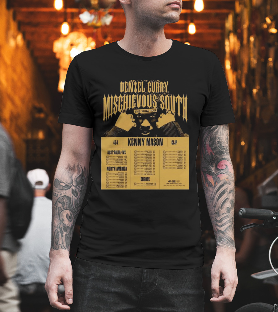 Denzel Curry Mischievous South 2025 World Tour Kenny Mason Clip 454 Australia North America Europe Dates T-Shirt