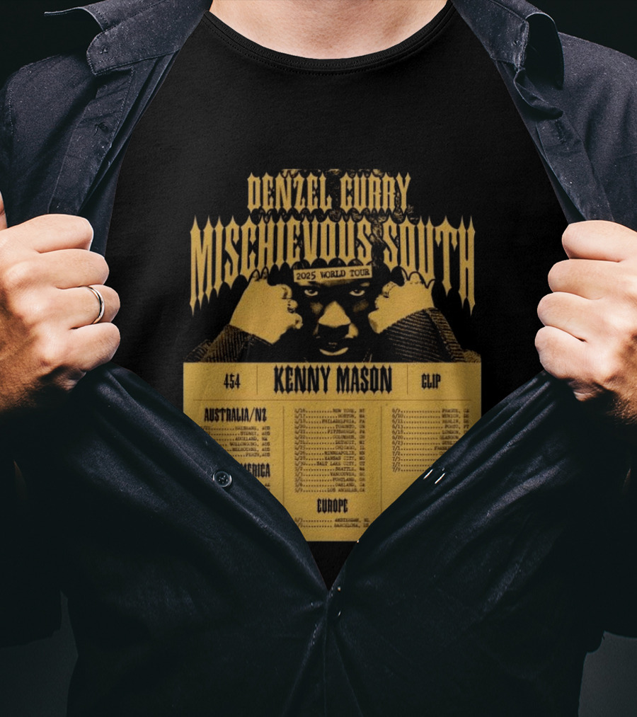 Denzel Curry Mischievous South 2025 World Tour Kenny Mason Clip 454 Australia North America Europe Dates T-Shirt