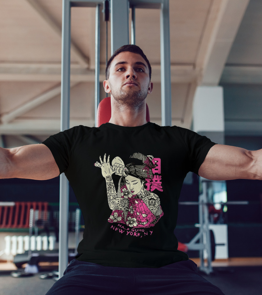 Tattooed Geisha With Katana And Flowers Japanese Samurai Half Sumo New York NY T-Shirt