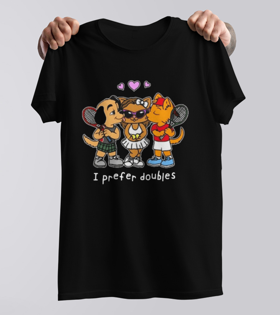 The Cinesthetic Challengers 2024 I Prefer Doubles Cute Tennis Cats And Dogs T-Shirt