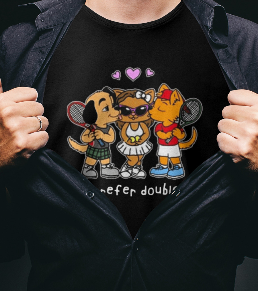 The Cinesthetic Challengers 2024 I Prefer Doubles Cute Tennis Cats And Dogs T-Shirt