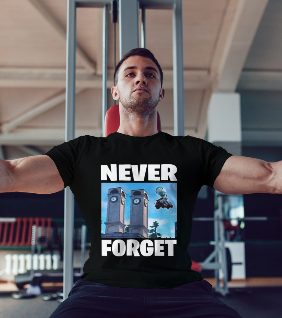 NEVER FORGET Twin Tilted Towers Fortnite Battle Bus T-Shirt