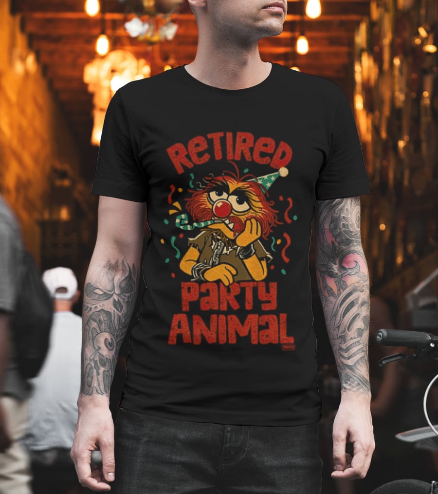 Retired Party Animal With Birthday Hat And Confetti T-Shirt