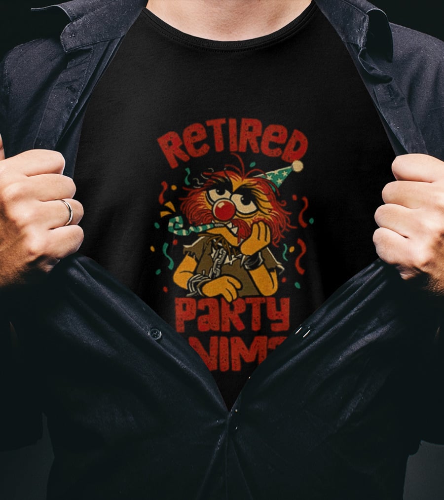 Retired Party Animal With Birthday Hat And Confetti T-Shirt