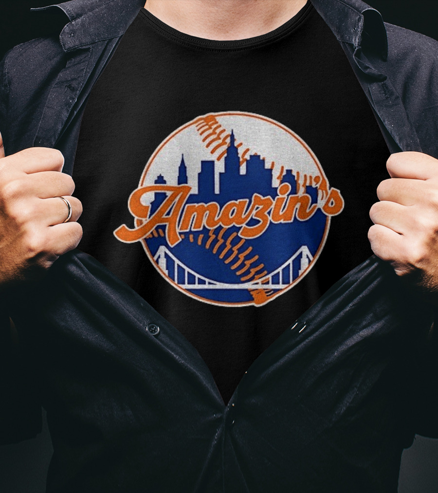 New York Mets Amazin's Skyline Baseball Bridge T-Shirt