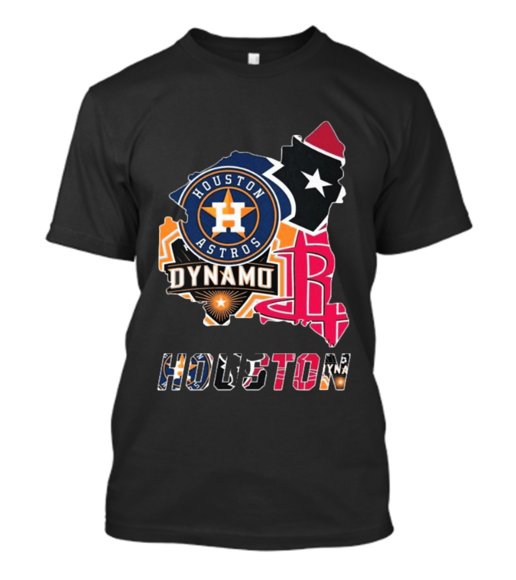 Houston Astros Texans Dynamo Rockets Map Logo Collage T-Shirt