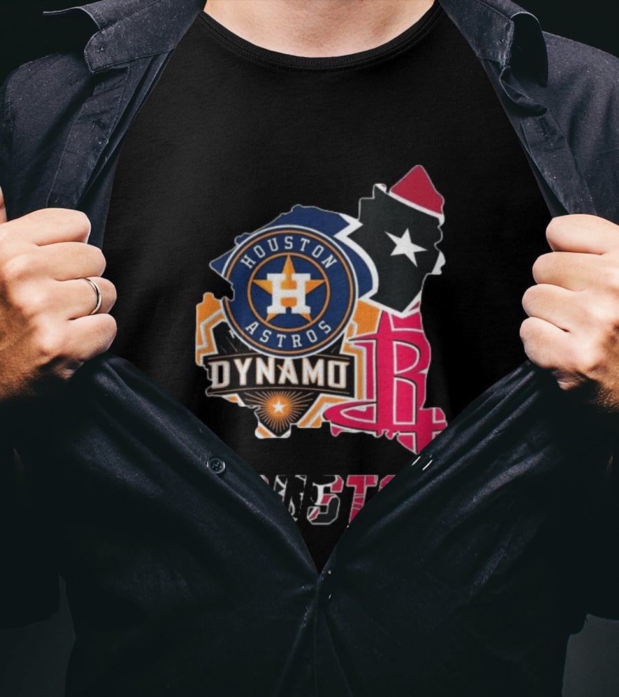 Houston Astros Texans Dynamo Rockets Map Logo Collage T-Shirt