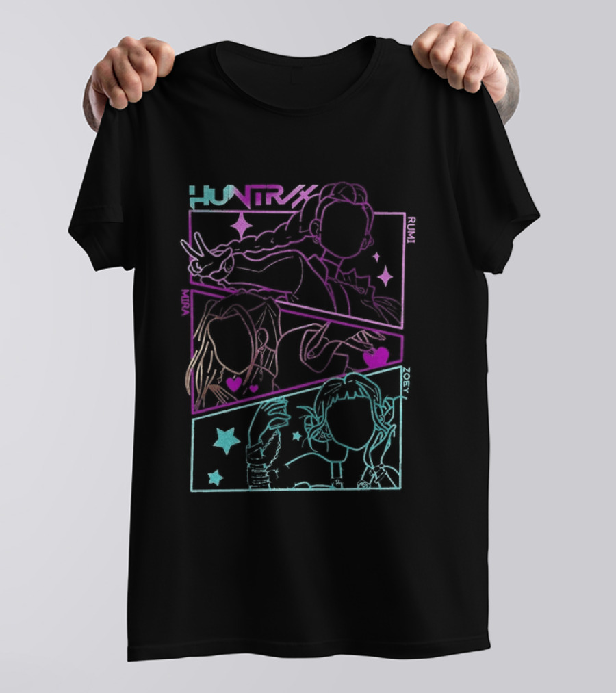 Huntrix Girls Kpop Demon Hunters Neon Manga T-Shirt