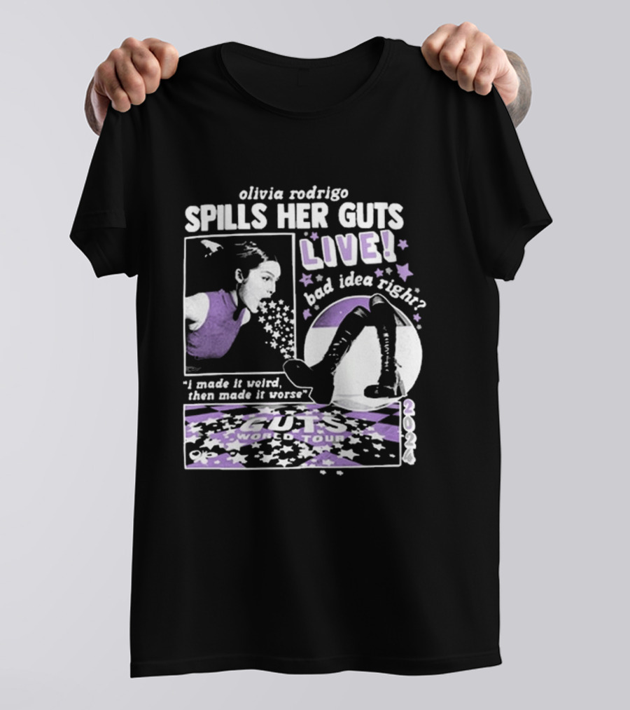 Olivia Rodrigo Spills Her Guts Live World Tour 2023 Bad Idea Right? T-Shirt