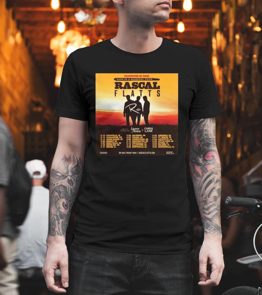 Celebrating 25 Years Life Is A Highway Tour Rascal Flatts Featuring Lauren Alaina Chris Lane T-Shirt