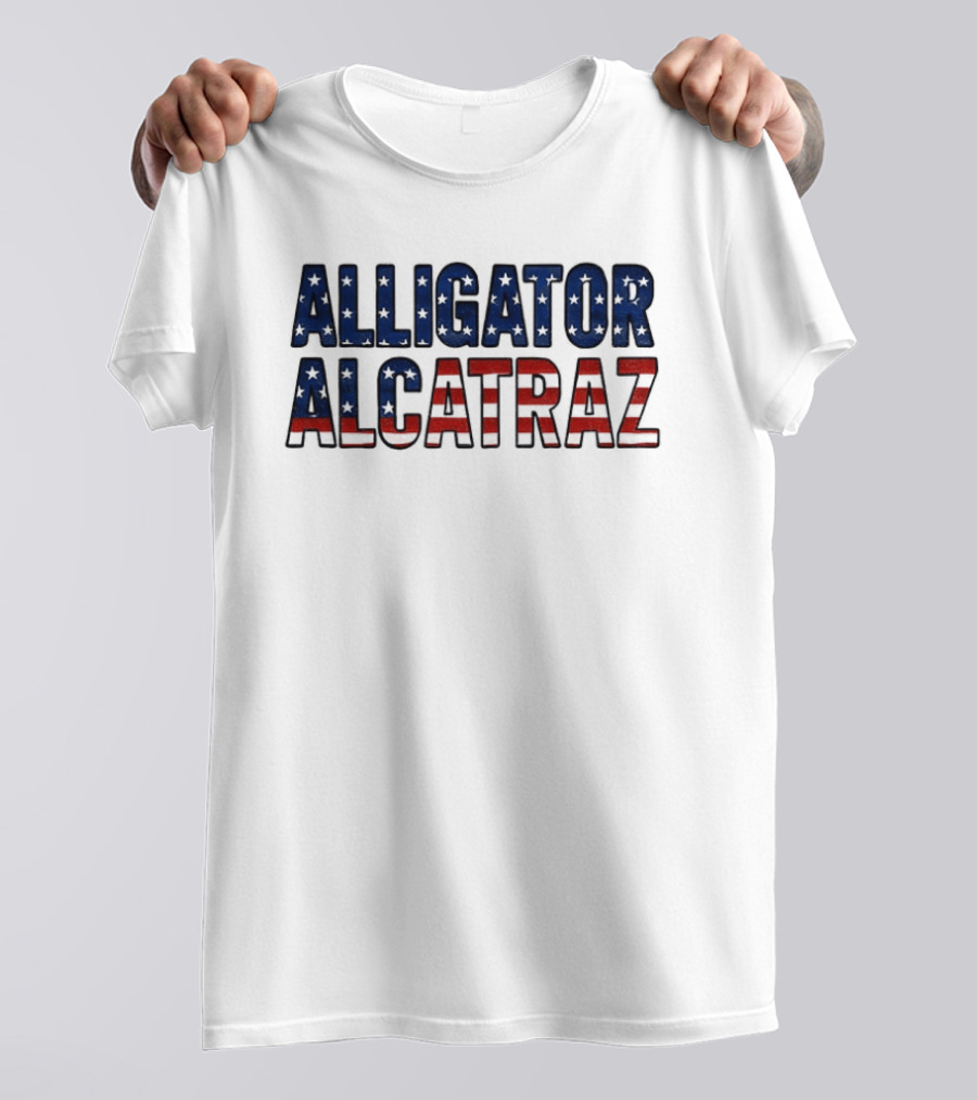Alligator Alcatraz American Flag Patriotic Stars Stripes T-Shirt