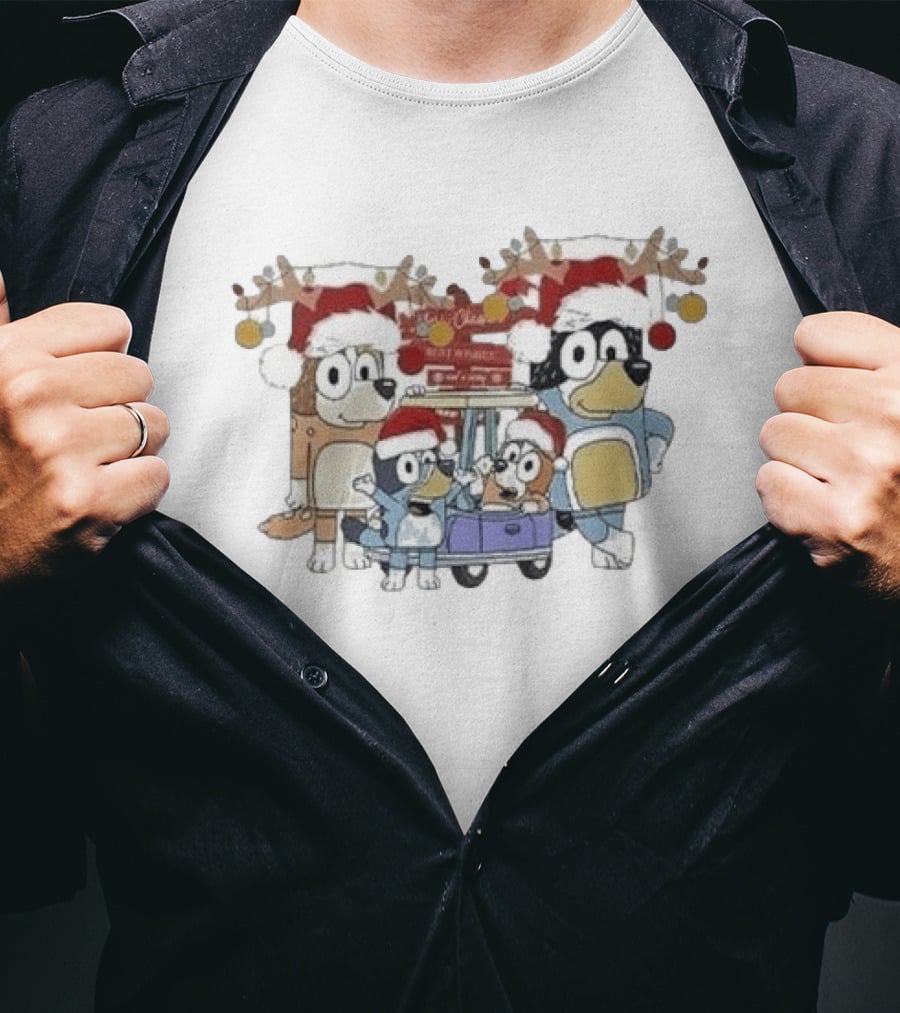 Bluey Family Christmas Santa Hats Merry Xmas 2024 T-Shirt
