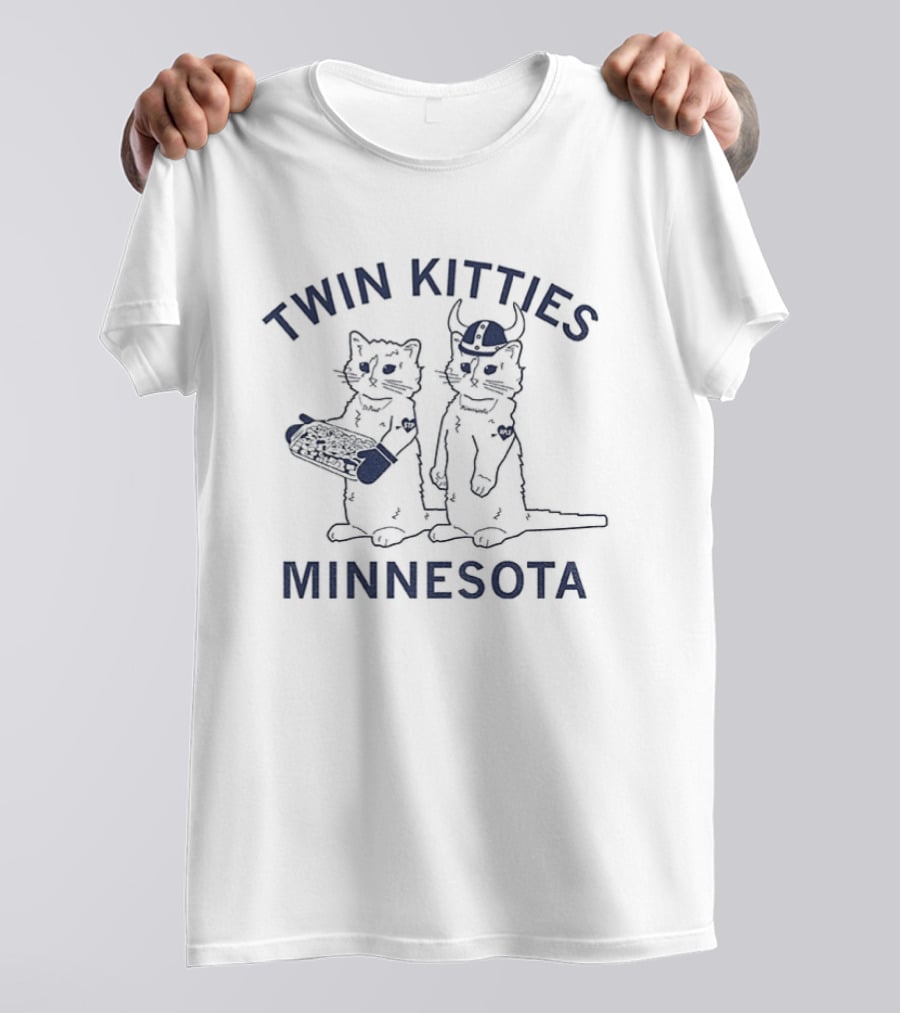 Twin Kitties Minnesota Playful Cat Pair With Baseball Bat T-Shirt