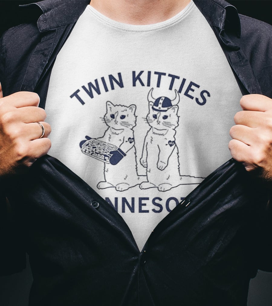 Twin Kitties Minnesota Playful Cat Pair With Baseball Bat T-Shirt