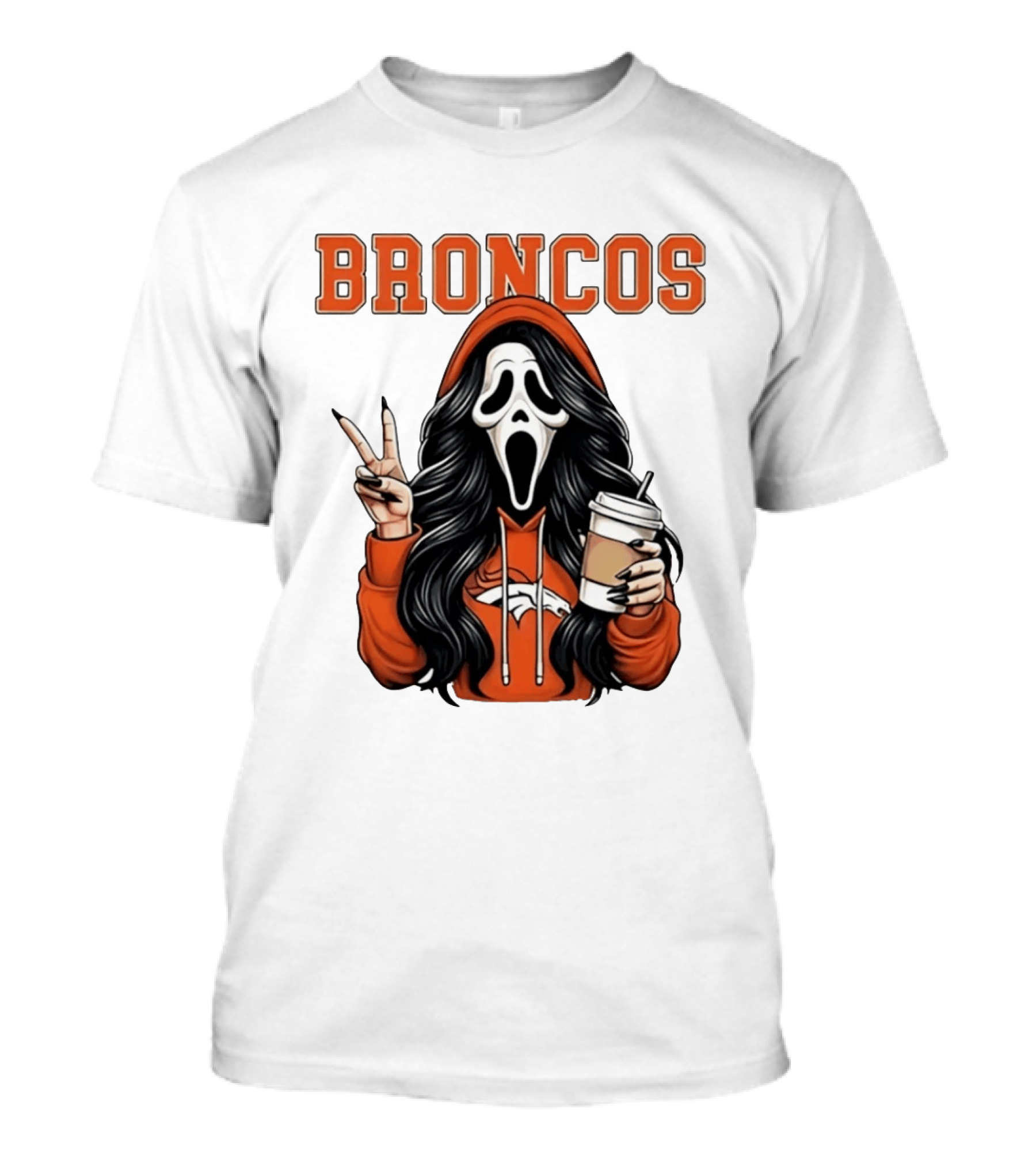 Broncos Ghostface Scream Halloween Coffee Peace Sign T-Shirt