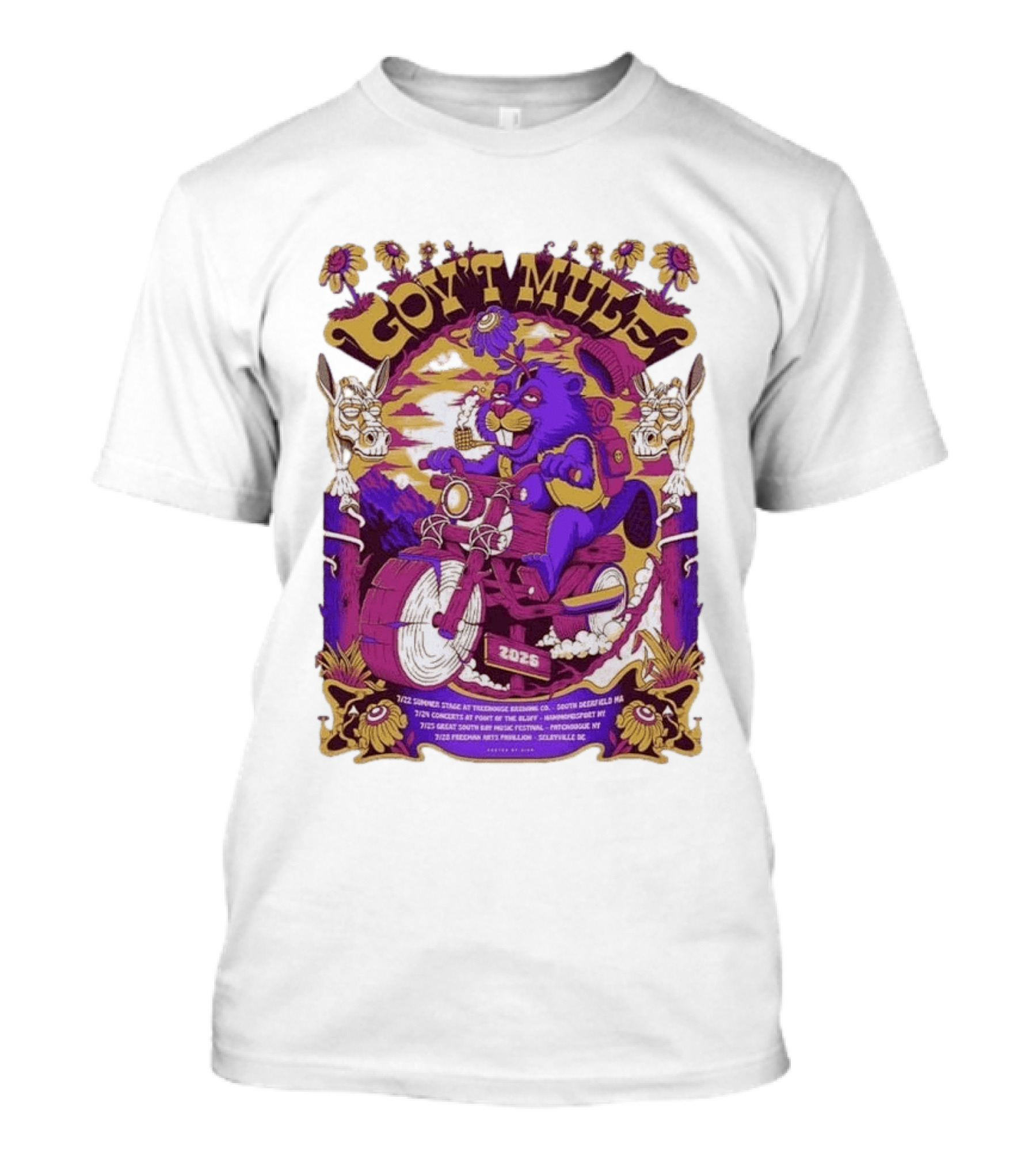 Gov't Mule Summer Tour 2026 Psychedelic Bear Riding Motorcycle Concert Dates And Locations T-Shirt