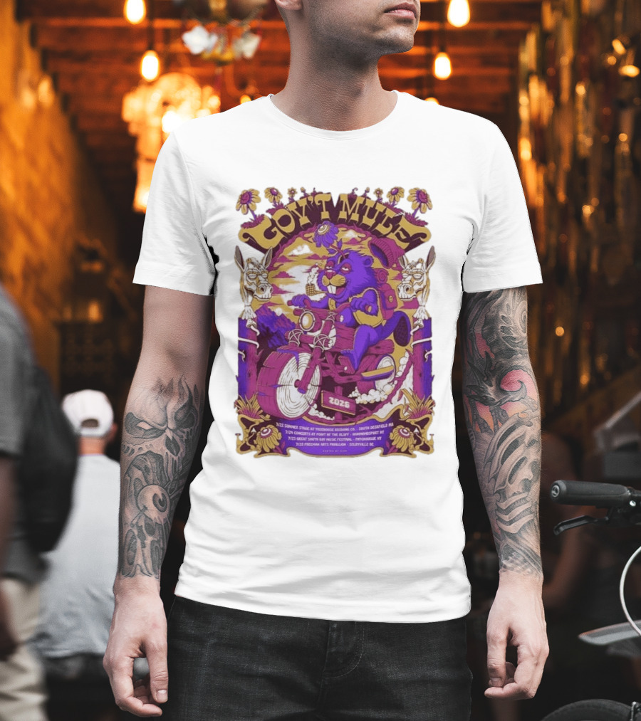 Gov't Mule Summer Tour 2026 Psychedelic Bear Riding Motorcycle Concert Dates And Locations T-Shirt