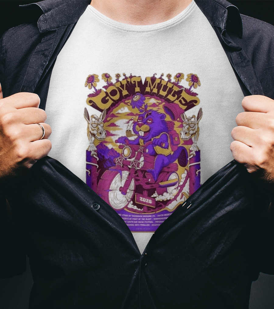 Gov't Mule Summer Tour 2026 Psychedelic Bear Riding Motorcycle Concert Dates And Locations T-Shirt