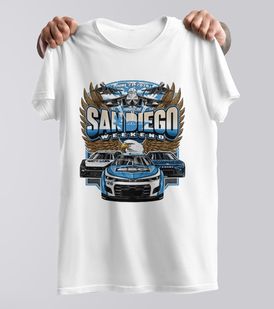 June 21 2026 NASCAR San Diego Weekend Americana Event Racing Cars And Eagle Wings T-Shirt