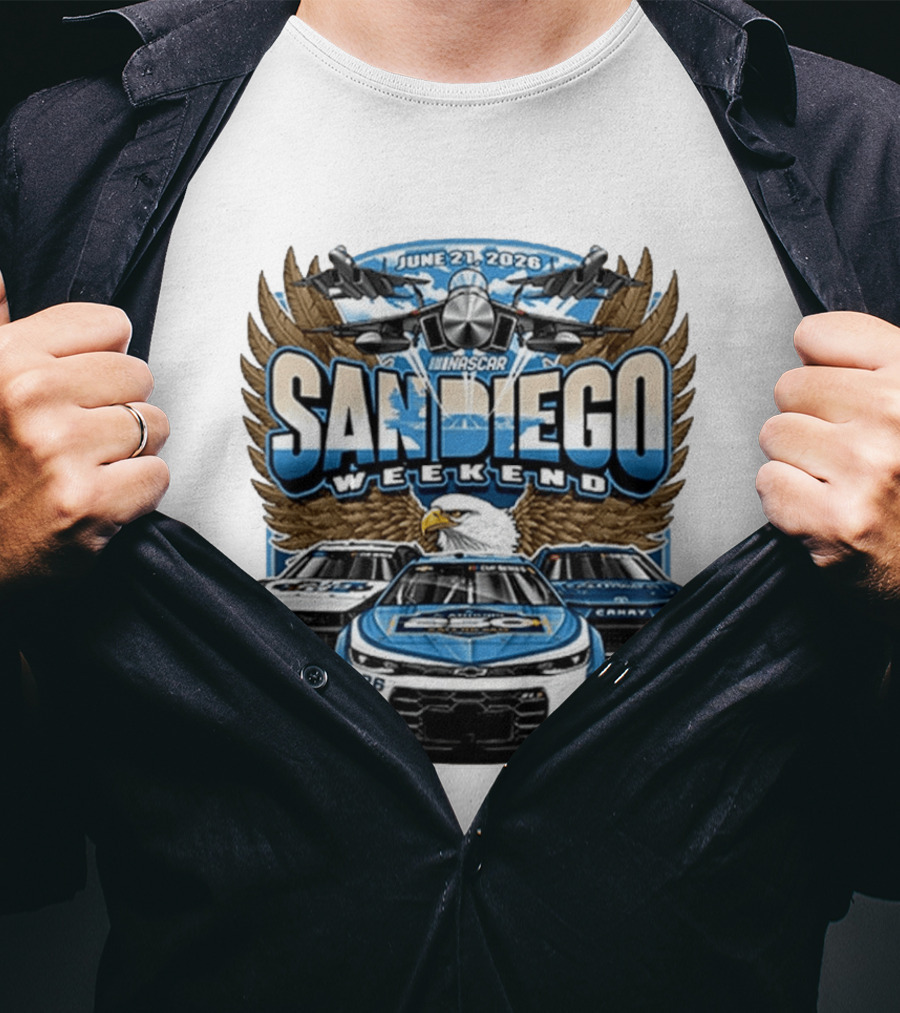 June 21 2026 NASCAR San Diego Weekend Americana Event Racing Cars And Eagle Wings T-Shirt
