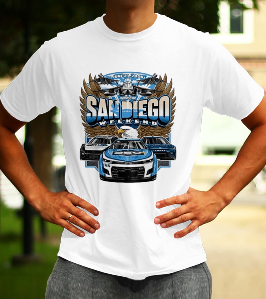 June 21 2026 NASCAR San Diego Weekend Americana Event Racing Cars And Eagle Wings T-Shirt