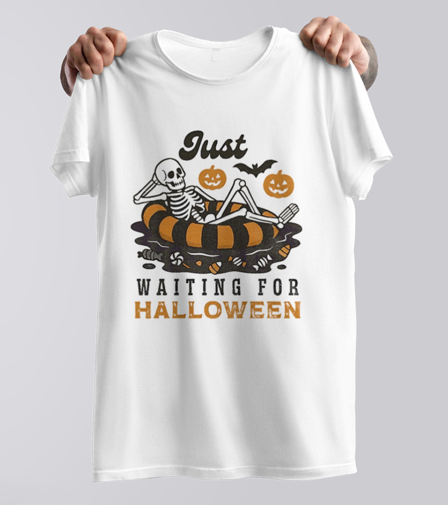 Just Waiting For Halloween Skeleton Beach 2025 T-Shirt