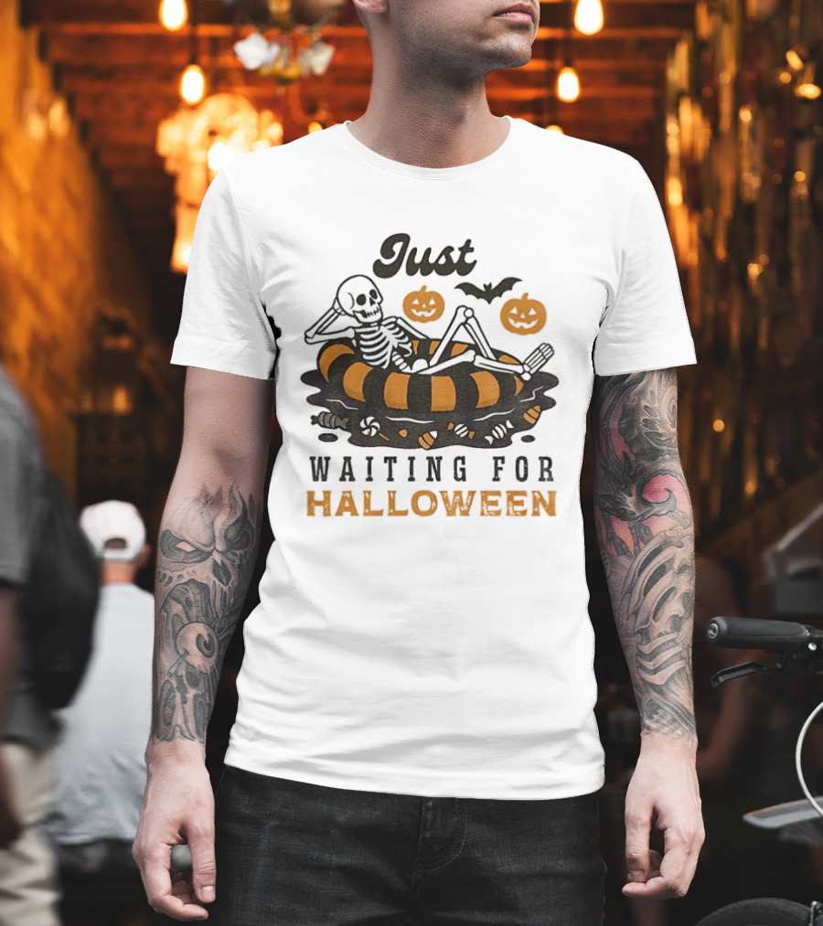 Just Waiting For Halloween Skeleton Beach 2025 T-Shirt