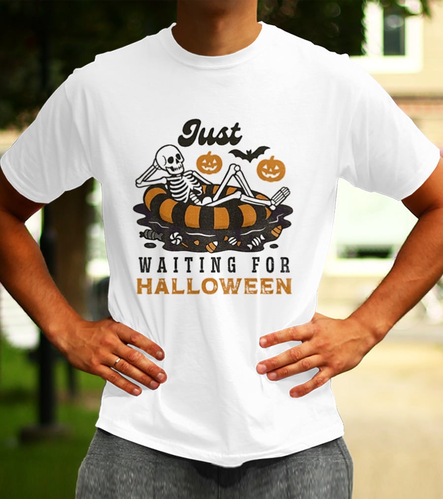 Just Waiting For Halloween Skeleton Beach 2025 T-Shirt