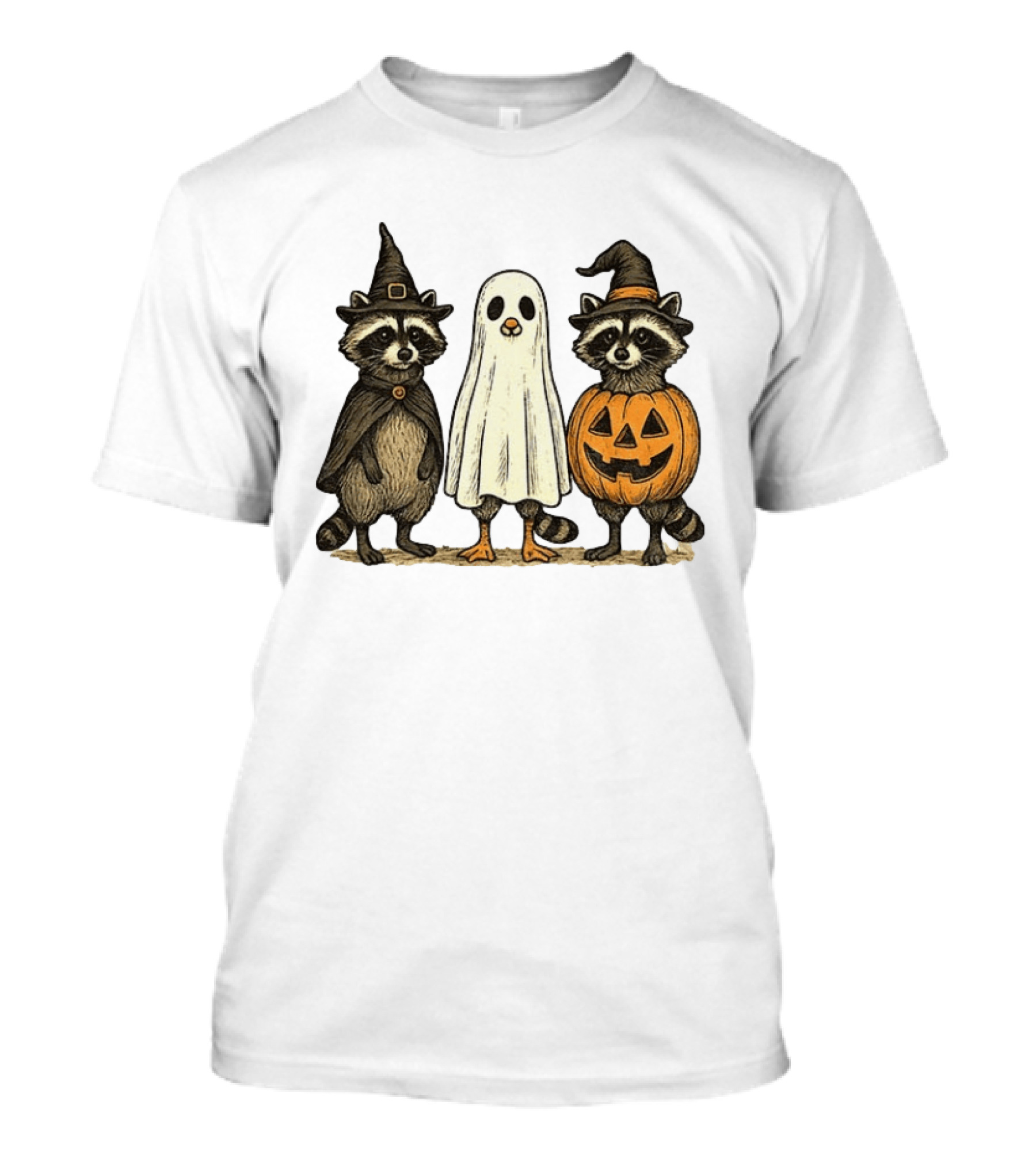 Spooky Boo Ghost Raccoon Pumpkin Raccoon Witch Hat Happy Halloween 2025 T-Shirt