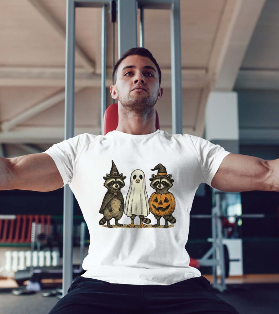 Spooky Boo Ghost Raccoon Pumpkin Raccoon Witch Hat Happy Halloween 2025 T-Shirt
