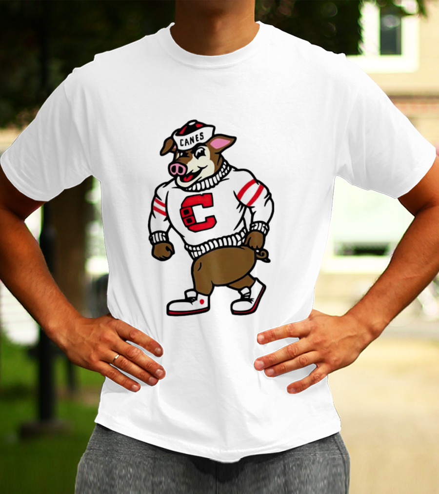 Canes Mascot Pig In Red And White Sweater With Stripes T-Shirt