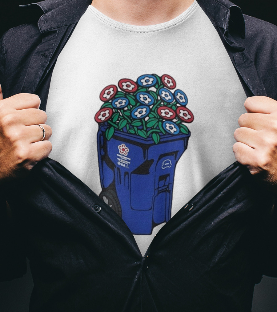 Vandy The Pink Trash Can Blue Recycling Bin Flowers T-Shirt