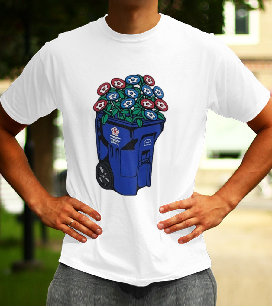 Vandy The Pink Trash Can Blue Recycling Bin Flowers T-Shirt
