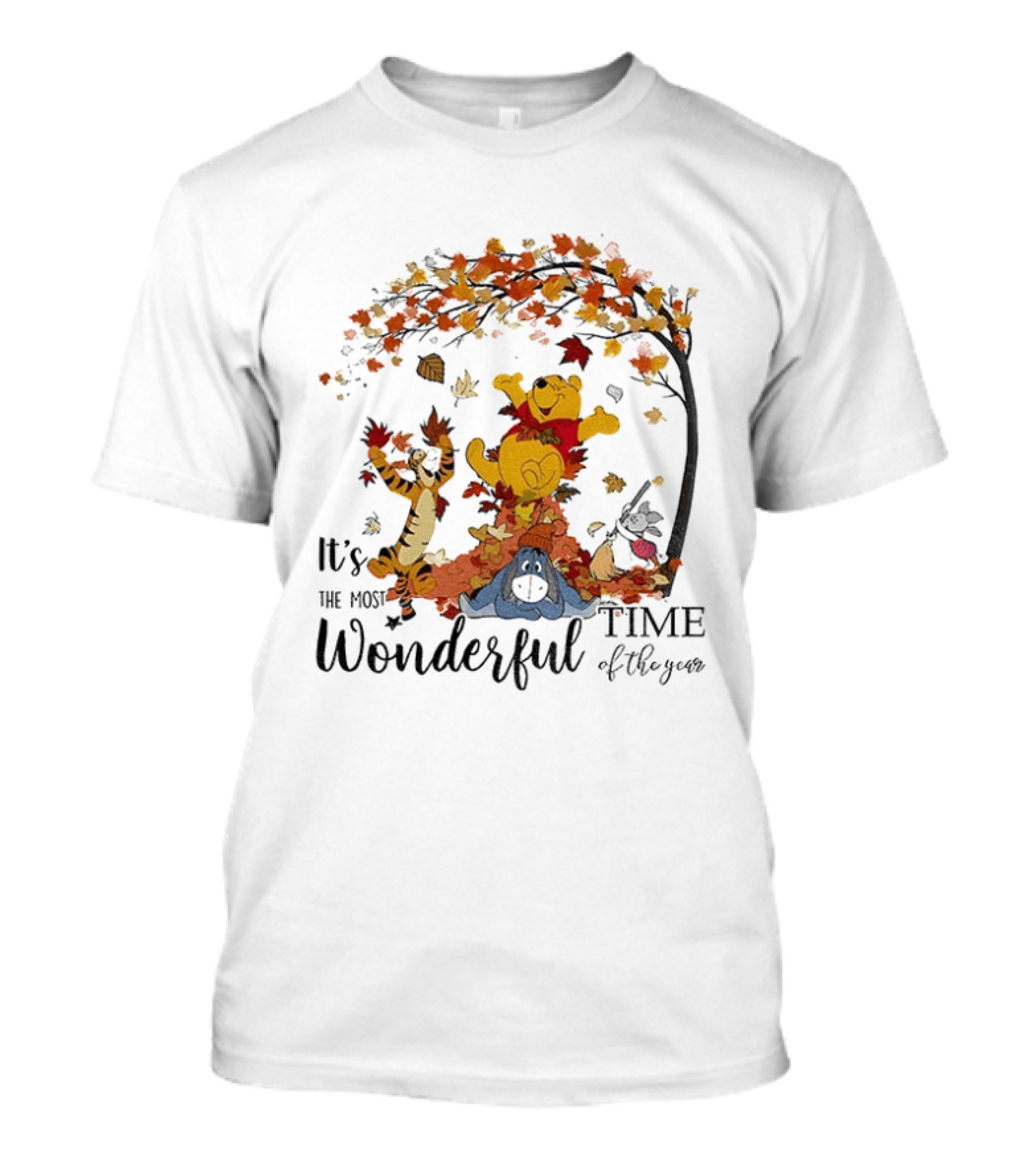 Winnie The Pooh It's The Most Wonderful Time Of The Year Happy Fall Autumn Leaves T-Shirt