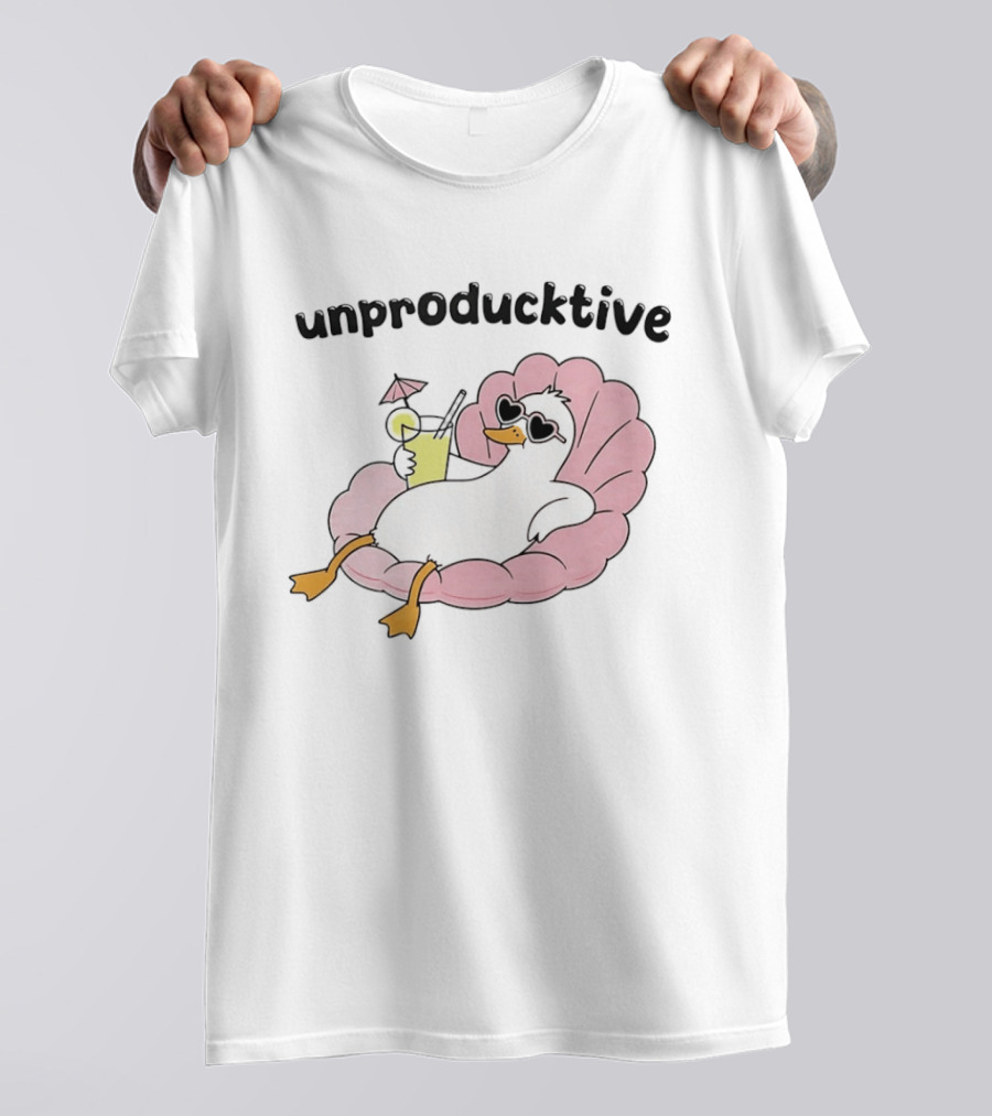 Unproducktive Duck Relaxing In A Shell With A Cocktail Sunglasses Lemonade T-Shirt