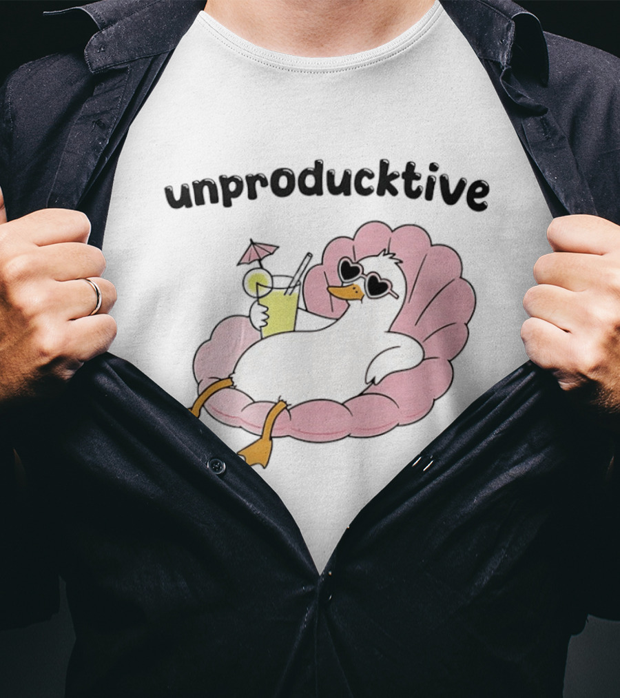 Unproducktive Duck Relaxing In A Shell With A Cocktail Sunglasses Lemonade T-Shirt